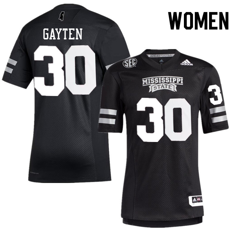 Women #30 Xavier Gayten Mississippi State Bulldogs College Football Jerseys Stitched-Black